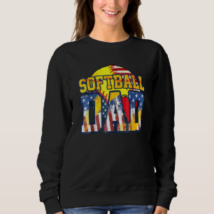 Softball Dad Vintage Usa American Flag Father's Da Sweatshirt