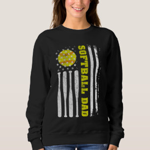 Softball Dad Vintage USA American Flag Father's da Sweatshirt