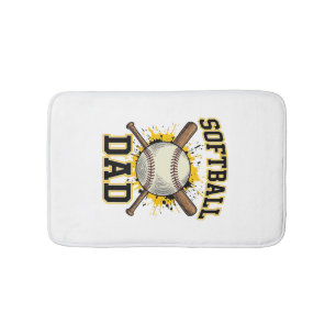 Softball Dad Vintage Varsity Crossed Bats Design_1 Bath Mat