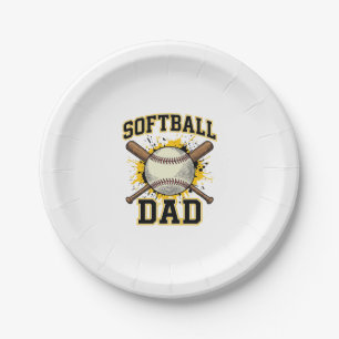 Softball Dad Vintage Varsity Crossed Bats Design_1 Paper Plate