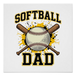 Softball Dad Vintage Varsity Crossed Bats Design_1 Poster