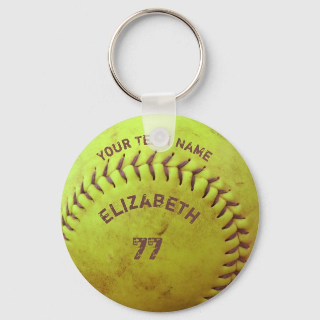 Softball Dirty Name Team Number Ball Keychain (Front)