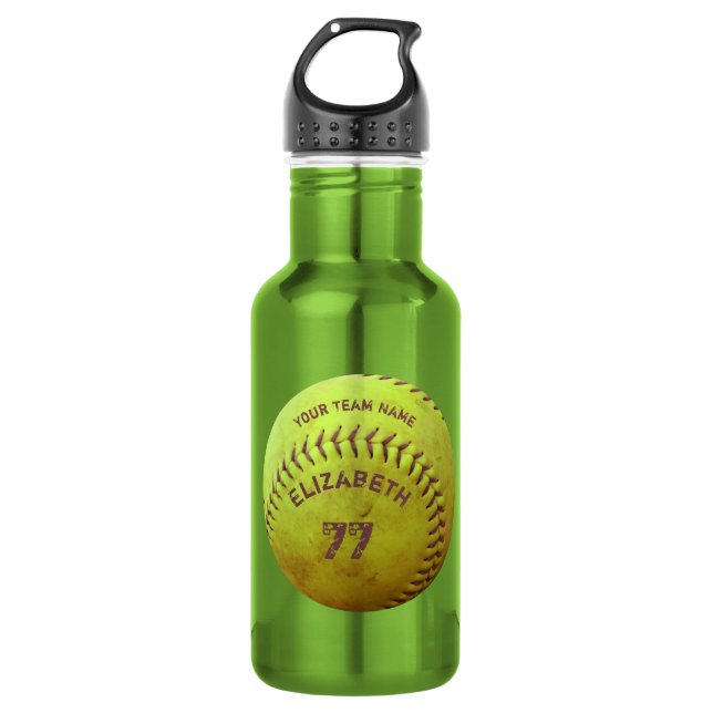 Softball Dirty Name Team Number Ball Water Bottle (Front)