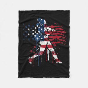 Softball Drip American Flag 4th of July Patriotic Fleece Blanket