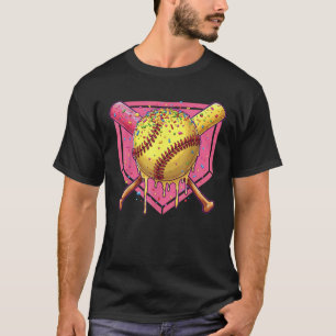 Softball Drip Girls Home Plate Ice Cream Drip T-Shirt