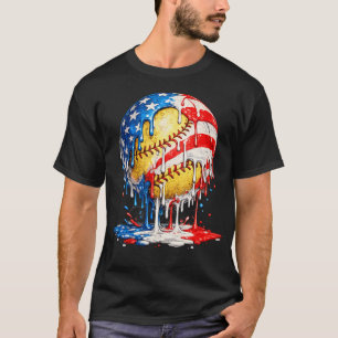 Softball Drip Ice Cream American Flag 4Th Of T-Shirt