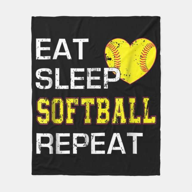 Softball Eat Sleep Softball Repeat Fleece Blanket (Front)
