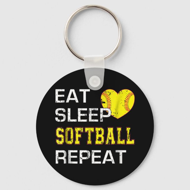 Softball Eat Sleep Softball Repeat Key Ring (Front)