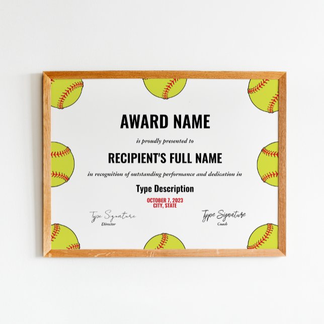 Softball Excellence Award Certificate Poster (Creator Uploaded)