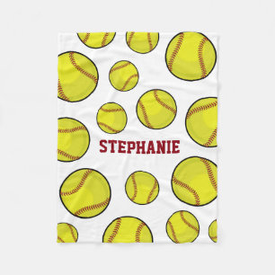 Softball Fan Custom Name White Fleece Blanket