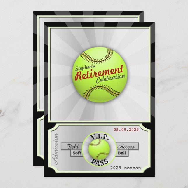 Softball Field Pass Retirement Party Invitation (Front/Back)