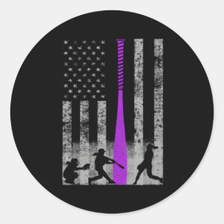 Softball Flag Purple Softball Bat Classic Round Sticker