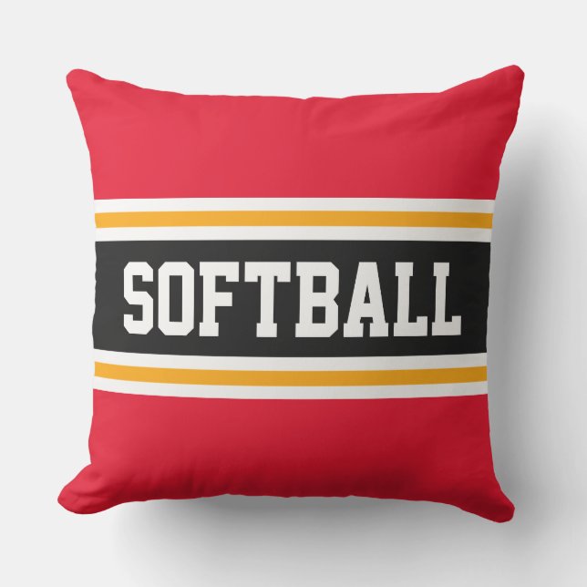 SOFTBALL Fun Bright Red Black Athletic Stripes Cushion (Front)
