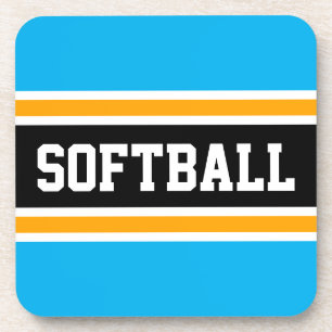 SOFTBALL Fun Bright Sky Blue Yellow Black Stripes Coaster