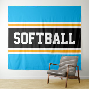 SOFTBALL Fun Sky Blue Black Orange Racing Stripes Tapestry