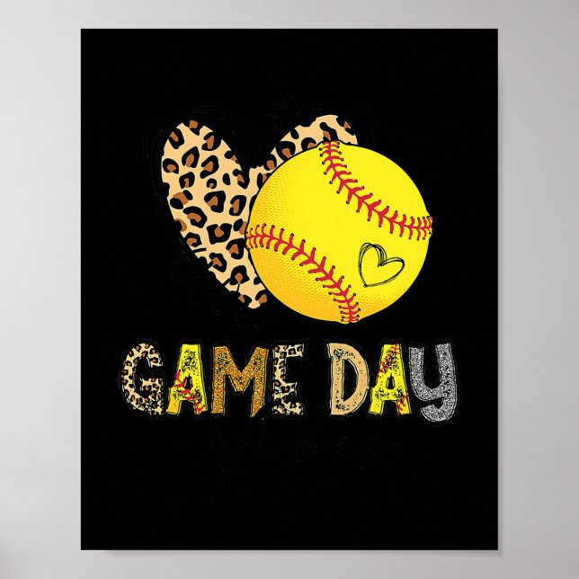 Softball Game Day Vibes Leopard Softball Mom Game Poster (Front)