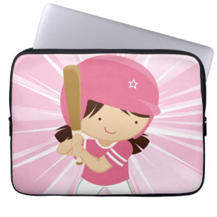 Softball Girl Batter in Pink and White Laptop Sleeve