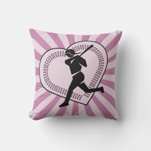 Softball Girl Cute Pink Sunburst Player Team Love Cushion