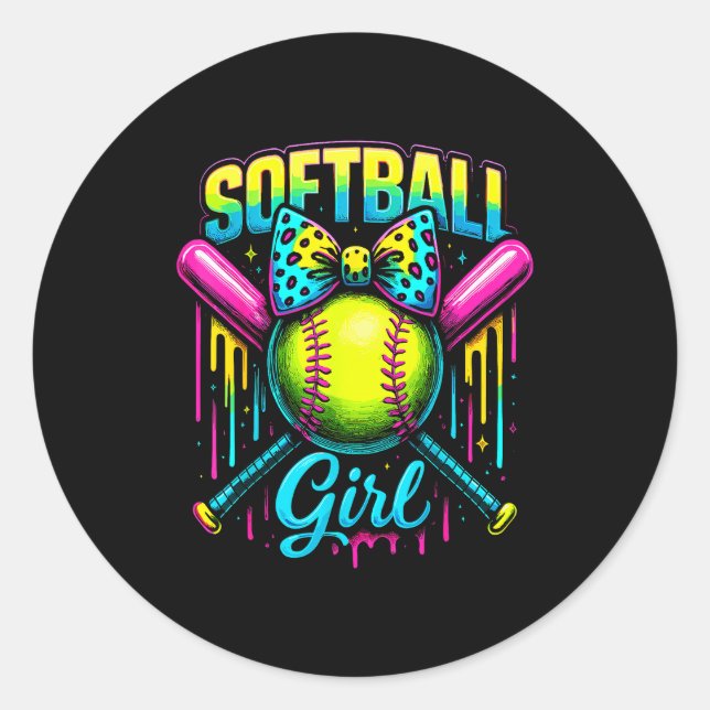 Softball Girl Drip Funny Softball Player  Classic Round Sticker (Front)