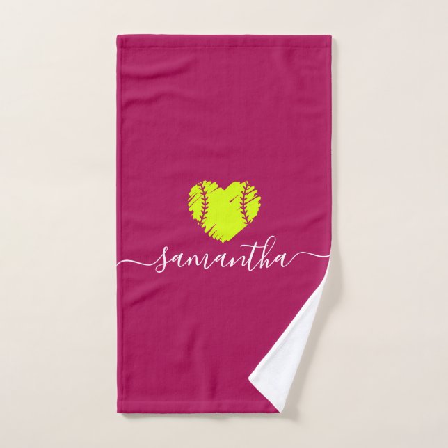 Softball Girls Magenta Pink Personalised  Hand Towel (Hand Towel)