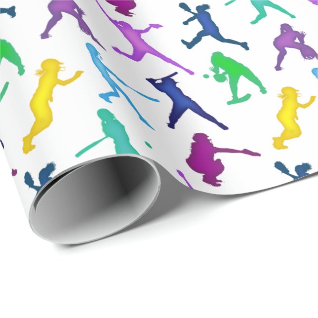 Softball Girls Multi Colour Wrapping Paper (Roll Corner)