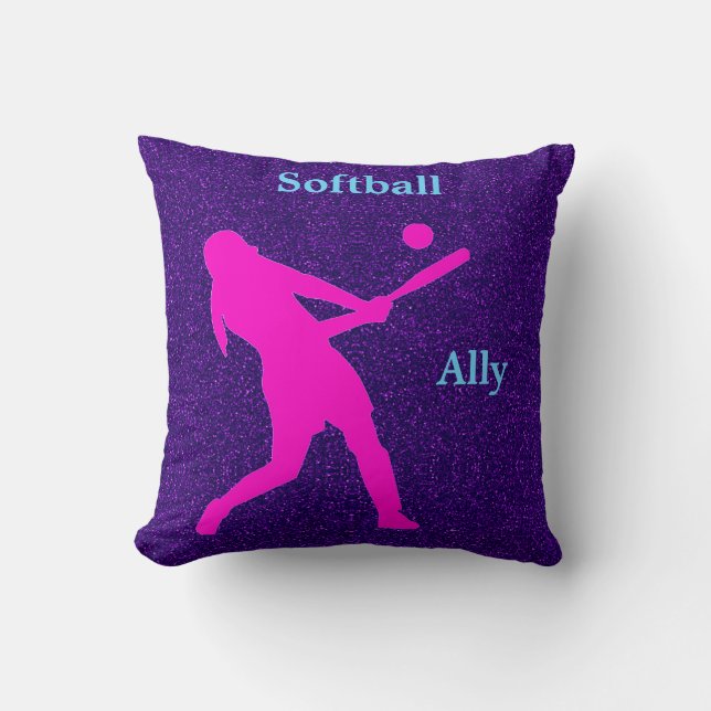 Softball Girls Purple Sparkle Cushion (Front)
