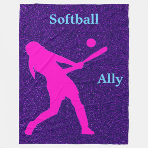 Softball Girls Purple Sparkle Fleece Blanket