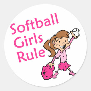 Softball Girls Rule Classic Round Sticker