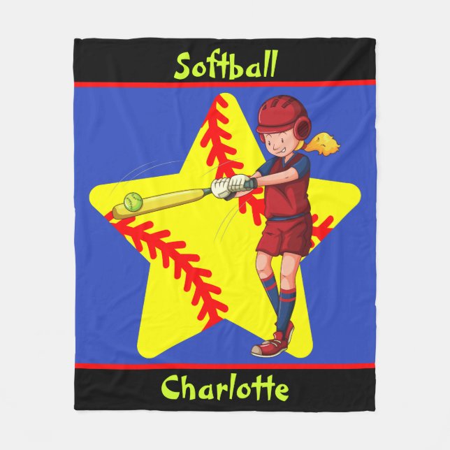  Softball Girls Star Batter Swing Personalised    Fleece Blanket (Front)