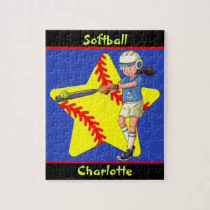 Softball Girls Star Batter Swing Personalised Jigsaw Puzzle