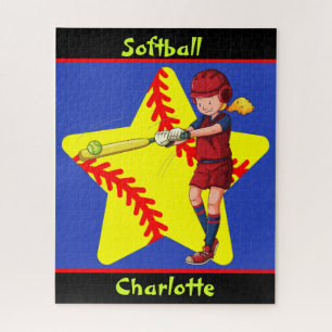Softball Girls Star Batter Swing Personalised Jigsaw Puzzle