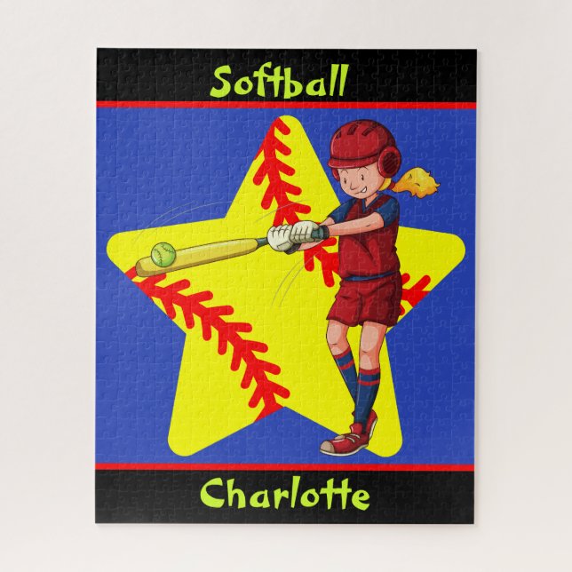  Softball Girls Star Batter Swing Personalised  Jigsaw Puzzle (Vertical)