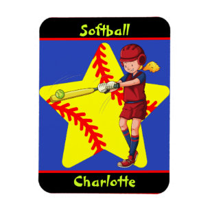  Softball Girls Star Batter Swing Personalised    Magnet