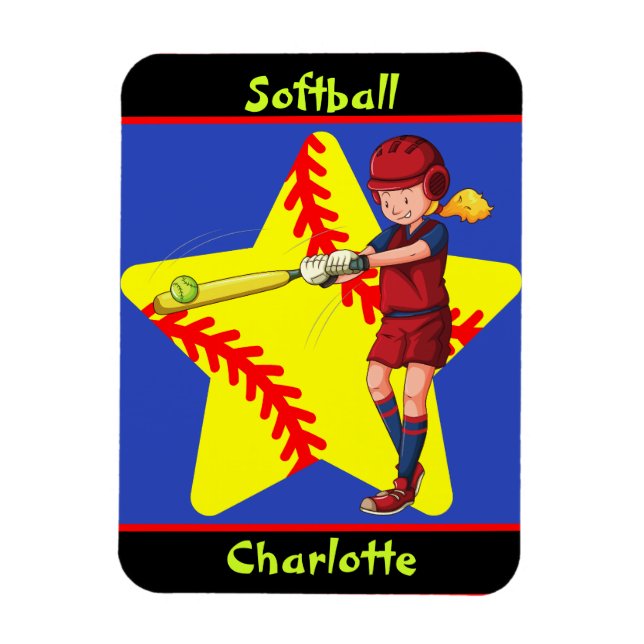  Softball Girls Star Batter Swing Personalised    Magnet (Vertical)