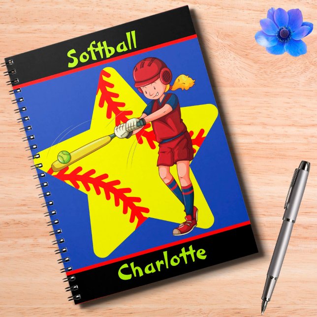  Softball Girls Star Batter Swing Personalised    Notebook (Creator Uploaded)