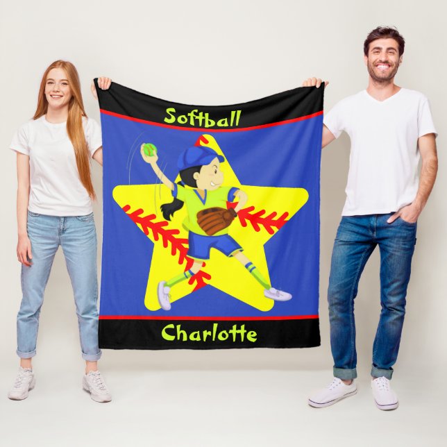  Softball Girls Star Pitcher Personalised    Fleece Blanket (In Situ)