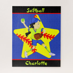 Softball Girls Star Pitcher Personalised Jigsaw Puzzle