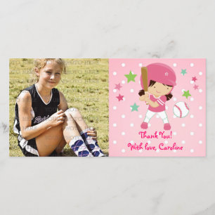 Softball Girly Thank You Personalised Card