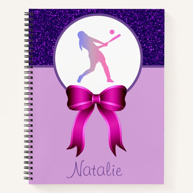Softball Glitter and Bow Notebook (Front)