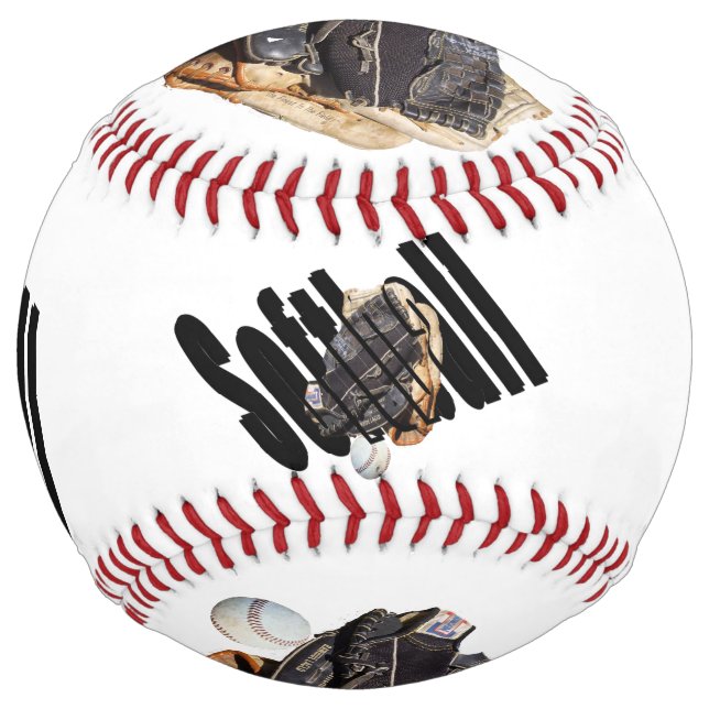 Softball Gloves Logo And Ball, White Softball (Back)