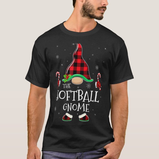 Softball Gnome Buffalo Plaid Matching Family Chris T-Shirt (Front)