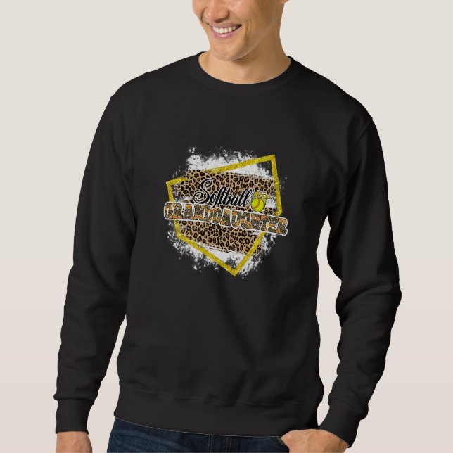 Softball Granddaughter Leopard Bleached Family Mat Sweatshirt (Front)