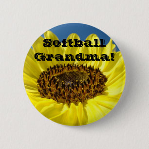 Softball Grandma buttons Yellow Sunflower Baseball