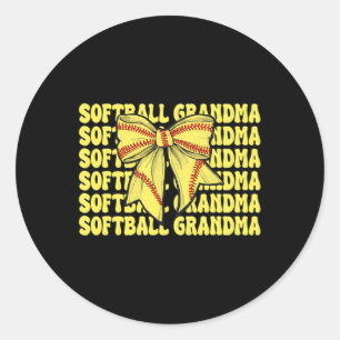 Softball Grandma Softball Nana Coquette Bow Classic Round Sticker