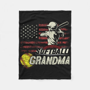 Softball Grandma Us Flag Gifts For Patriotic Mothe Fleece Blanket
