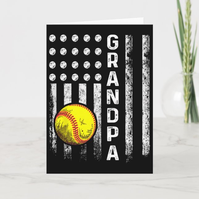 Softball Grandpa American Flag Father's Day 4th Of Card (Front)