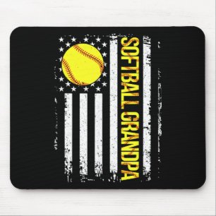 Softball Grandpa American Flag Vintage Ic Game Day Mouse Pad