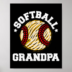 Softball Grandpa Distressed Vintage Funny Grandpa Poster