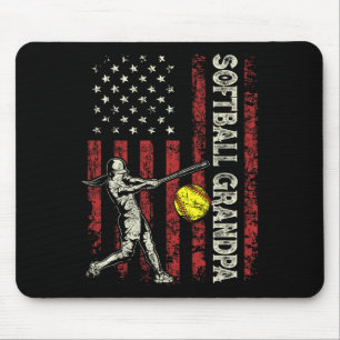 Softball Grandpa Us Flag Gifts Dad Men Patriotic F Mouse Pad