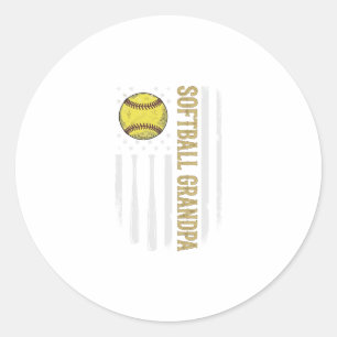 Softball Grandpa Vintage Flag Vector Design_1 Classic Round Sticker